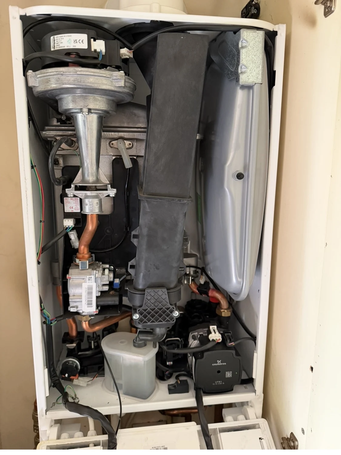 Gas boiler opened for maintenance